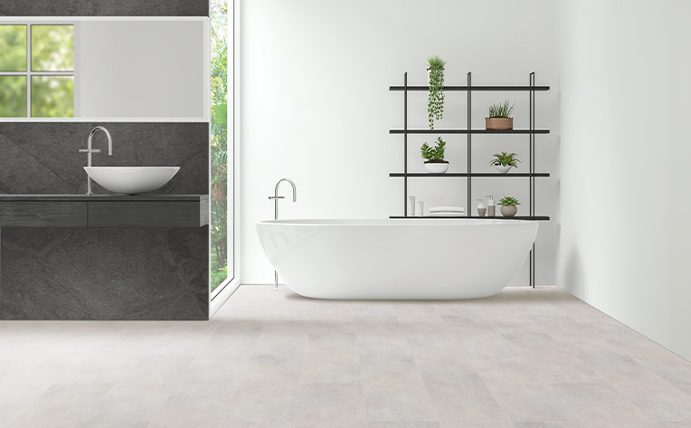 stone look luxury vinyl tile flooring in bathroom